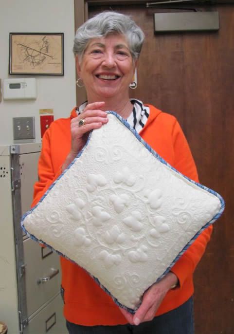 Carolyn Campbell-Taylor with her pretty trapunto pillow